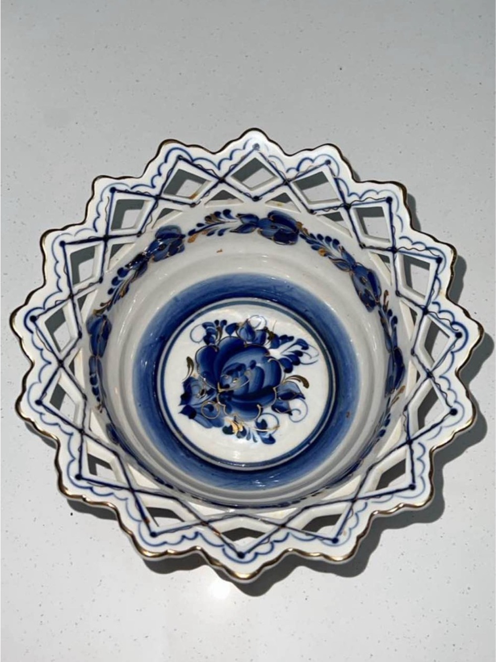 Blue and White Floral Porcelain Decorative Bowl